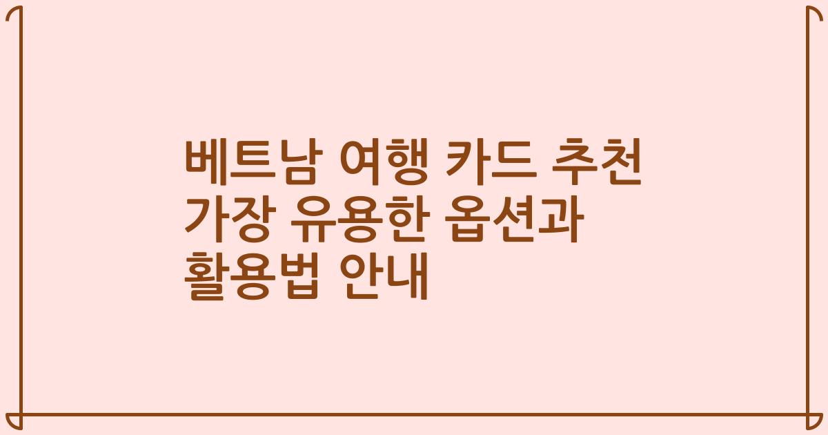 베트남 여행 카드 추천 가장 유용한 옵션과 활용법 안내